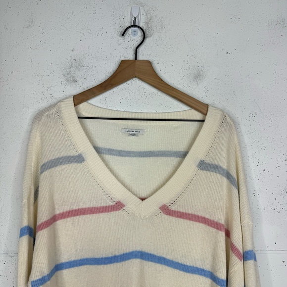 American Eagle Deep V-Neck Striped Colorful Pullover Swater Med - Picture 2 of 7